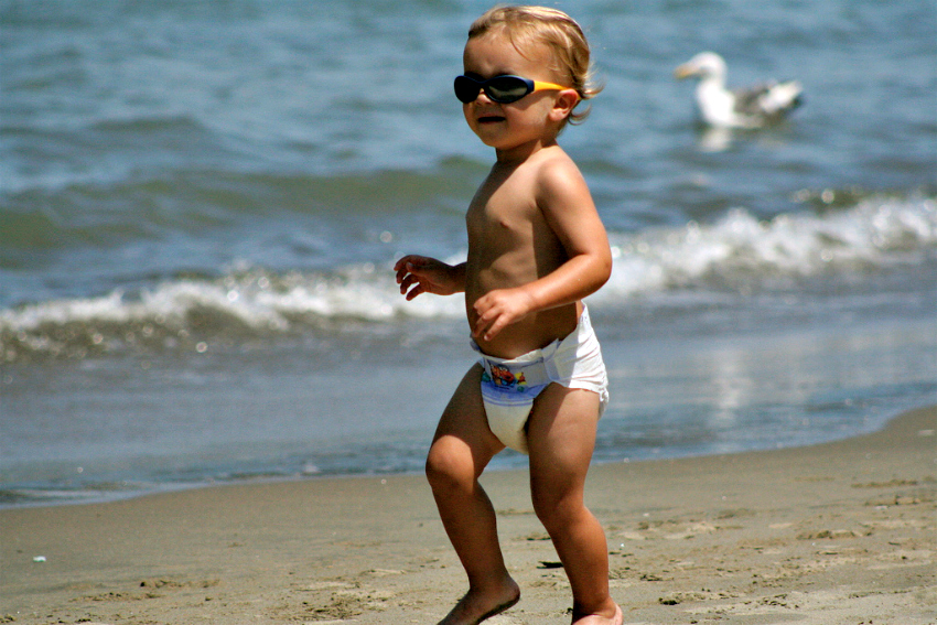 family holiday, baby on beach
